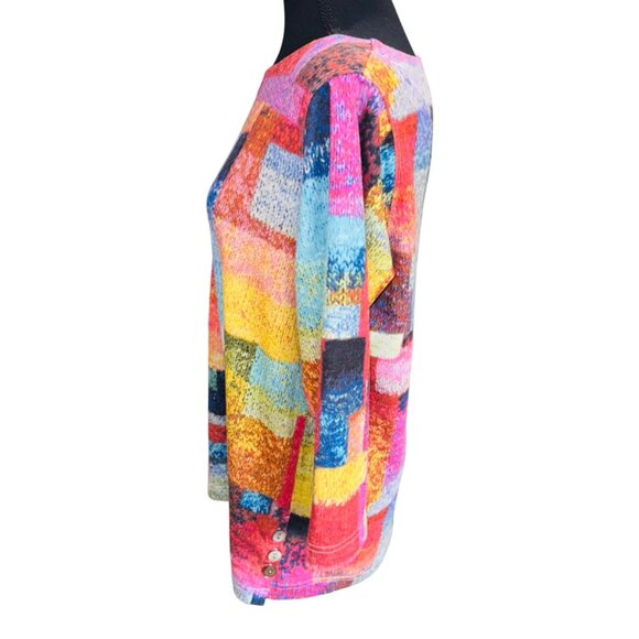 Ali Miles Multicolor Abstract Print 3/4 Sleeve Knit Top S Artsy Casual Money - Picture 4 of 8